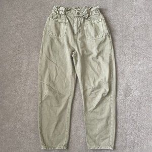 Zara Pants Womens 6 Beige Khaki High Rise Paperbag Cropped 24" Inseam Casual